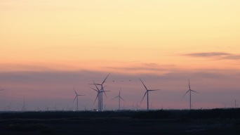 夕阳下的风能风力发电风电场风车视频素材