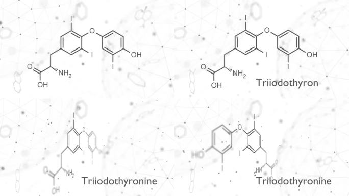 三碘甲状腺原氨酸(T3，碘甲状腺原氨酸)甲状腺激素分子。垂体激素。也用作治疗甲状腺功能减退的药物。骨