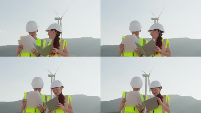 两位才华横溢的工程师协调一致，仔细分析和控制风力涡轮机的运行。专业的方法，由妇女对风力涡轮机进行技术