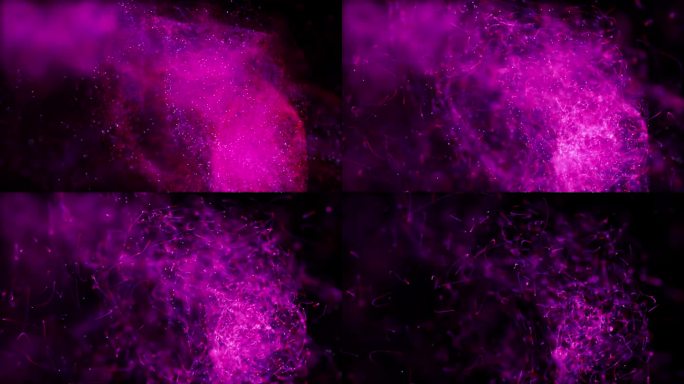 蓝紫色的飞沫运动作为动画三维抽象介绍装饰爆炸在黑色的背景
