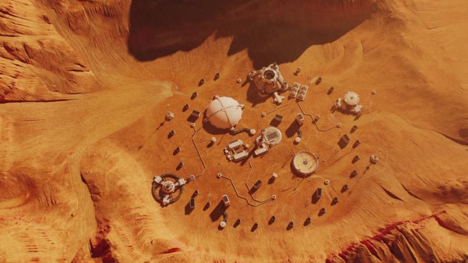 火星研究站、殖民地或科学基地的俯视图