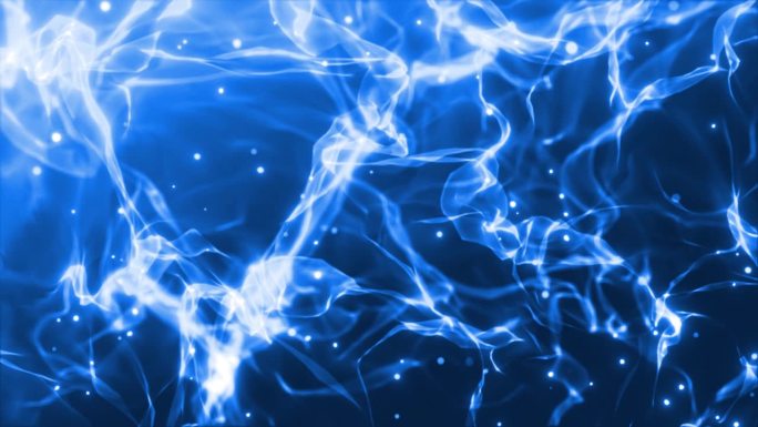 抽象的蓝色烟雾背景，美丽的发光波从空气与粒子的能量和魔力。屏幕保护程序，视频在4k，运动图形设计-库
