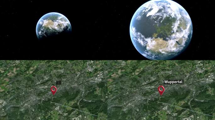 伍珀塔尔城市地图缩放从太空到地球，德国