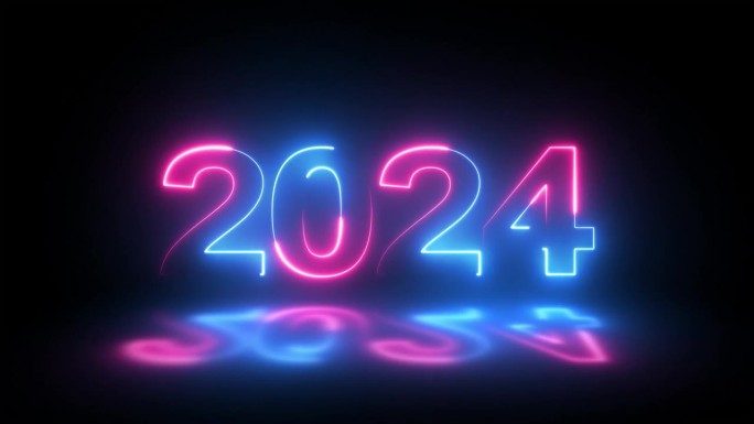 2024年黑色3d文字动画视频。数字新年数字孤立的黑色背景。三维渲染