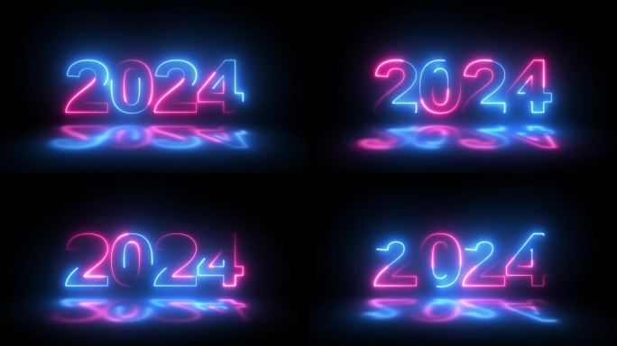 2024年黑色3d文字动画视频。数字新年数字孤立的黑色背景。三维渲染