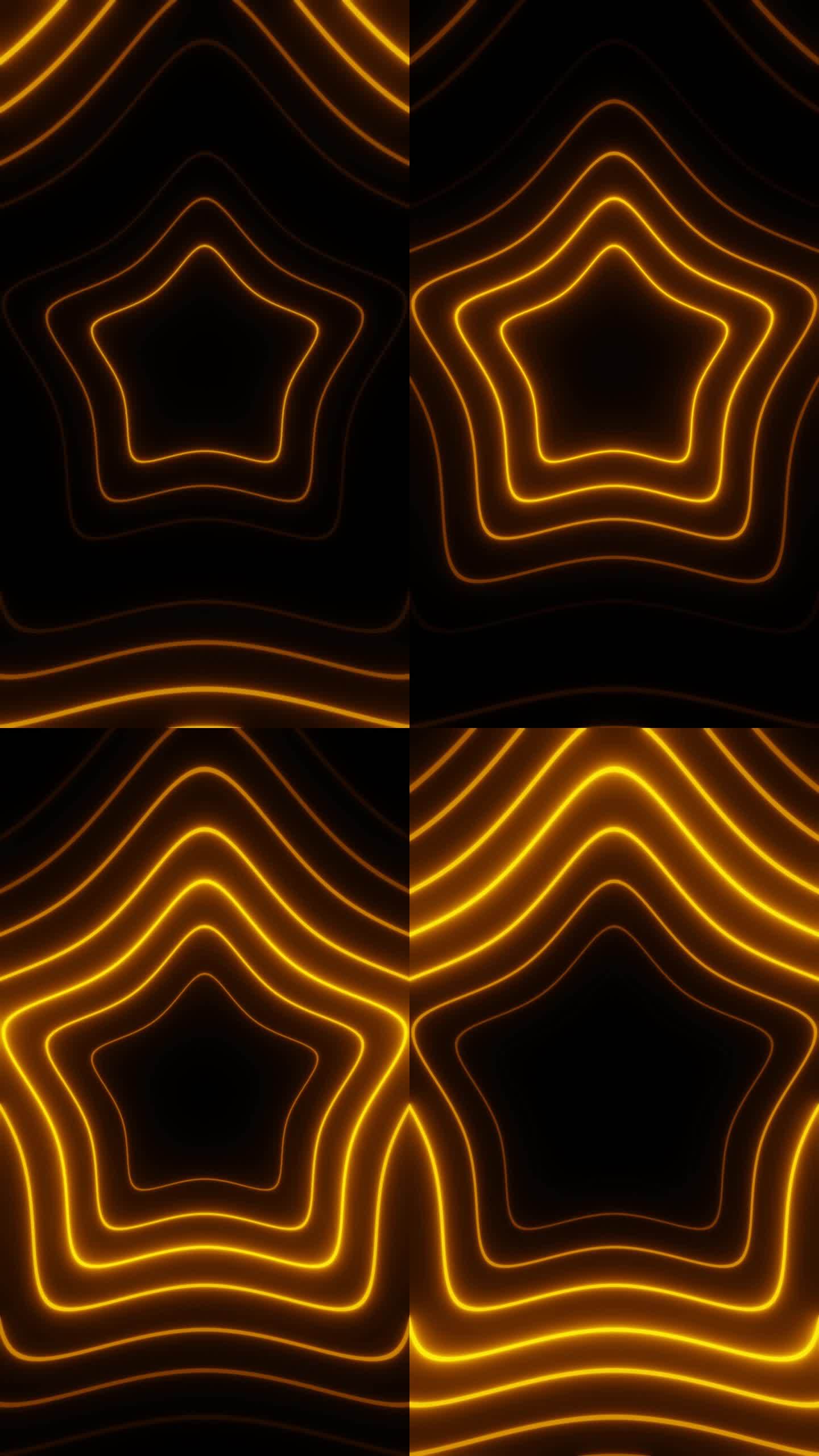 垂直视频圆形金色霓虹星隧道循环动画背景