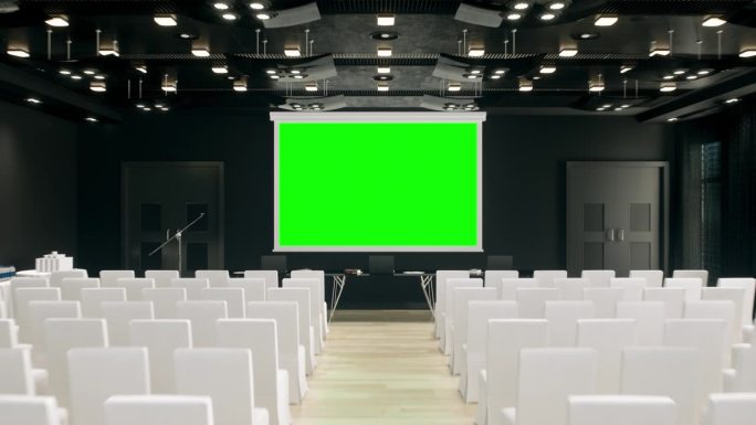 绿色屏幕的大型空现代化会议室