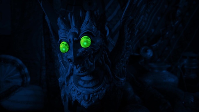 绿色的眼睛照亮龙仿古怪异的生物