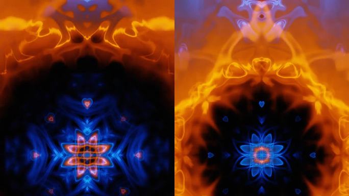 垂直视频抽象蓝色和橙色能量波循环动画背景