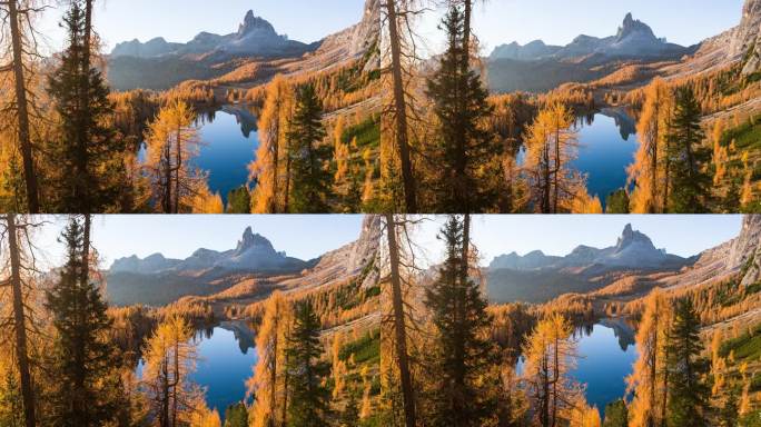 阳光明媚的秋日，美丽的山间湖