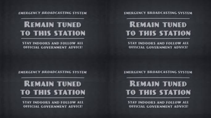 20世纪50年代冷战风格的电视字幕卡，用于紧急广播系统