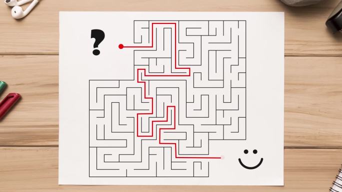 迷宫解决路径复杂的方式。解决问题和找出存在的迷宫概念。经营理念