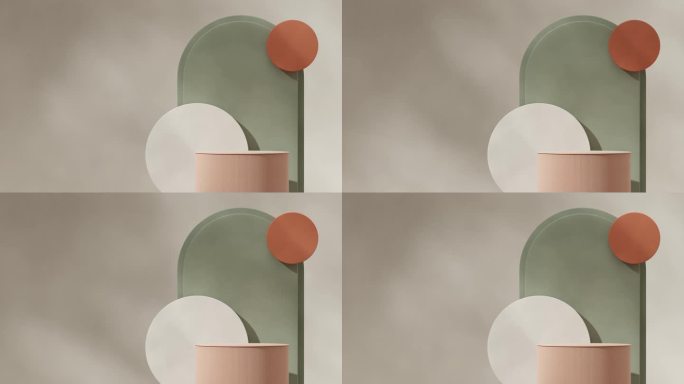 绿色拱门和圆形背景在渲染模板模型的三维素材棕色圆柱圆讲台循环无缝阴影动画