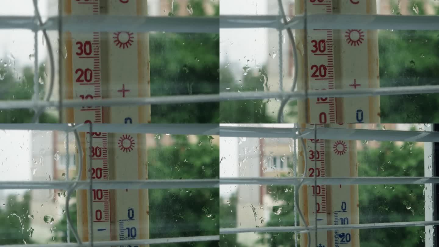 室外温度计与摄氏刻度附在窗户，内部视图