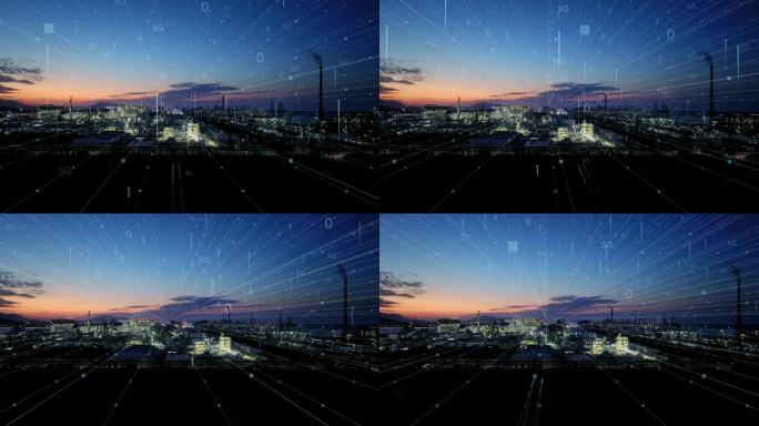 5G AI大数据技术图标与化工厂夜景