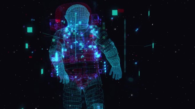 数字宇航员背景宇航员三维全息动画