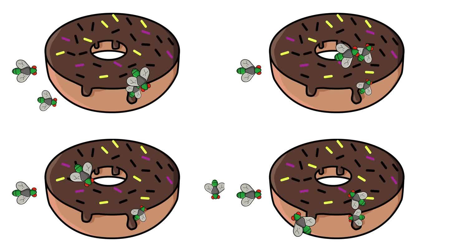 甜甜圈被苍蝇包围的动画