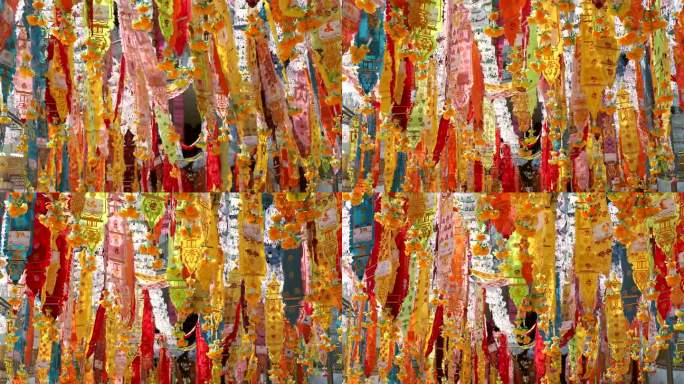 五颜六色的泼水节装饰，泰国清迈