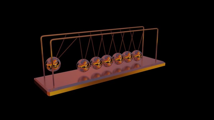 生锈的垃圾牛顿摇篮显示物理定律和动量守恒的科学原理3d渲染。钟摆满意视频与Alpha通道