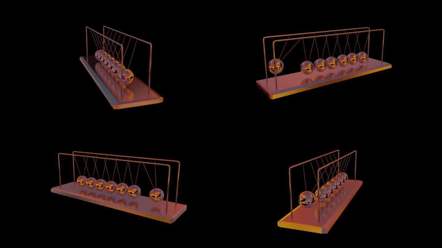 生锈的垃圾牛顿摇篮显示物理定律和动量守恒的科学原理3d渲染。钟摆满意视频与Alpha通道