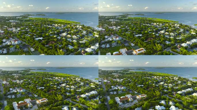 鸟瞰佛罗里达州西南部加斯帕里拉岛上小镇博卡格兰德昂贵的住宅。美国梦之家是美国郊区房地产开发的典范