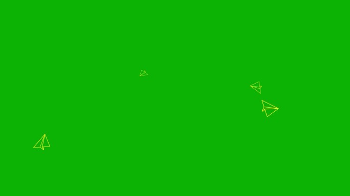 动画黄色图标的纸飞机从中心飞行。线性符号。飞机旅行，商务，自由的概念。毛圈的视频。矢量插图隔离在绿色