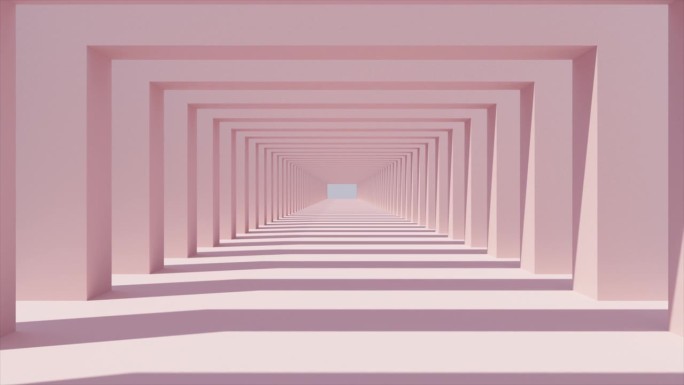 慢飞相机在白天通过方形拱门通道的3D渲染
