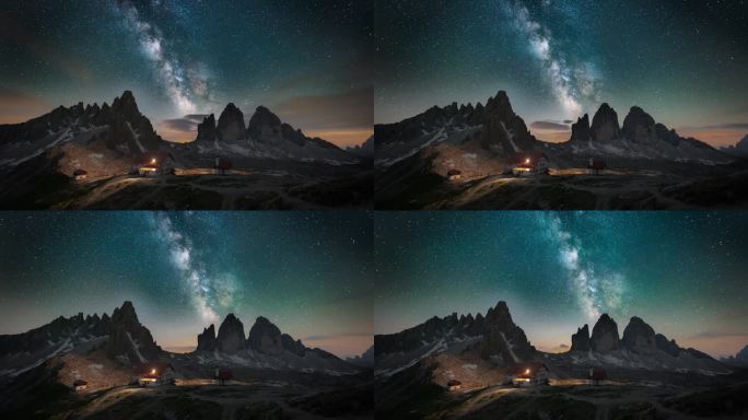 白云石山脉拉瓦雷多村的银河和繁星点点的夜空(德雷·齐宁)
