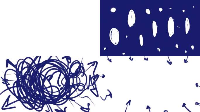 一束箭头交织在一个混乱的蓝色屏幕的过渡动画。
