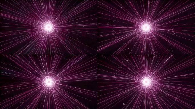 抽象的超空间飞跃。星迹是蓝色和粉红色的。移动的霓虹灯照明光线。动画中的照明线。技术上网络链路的概念。