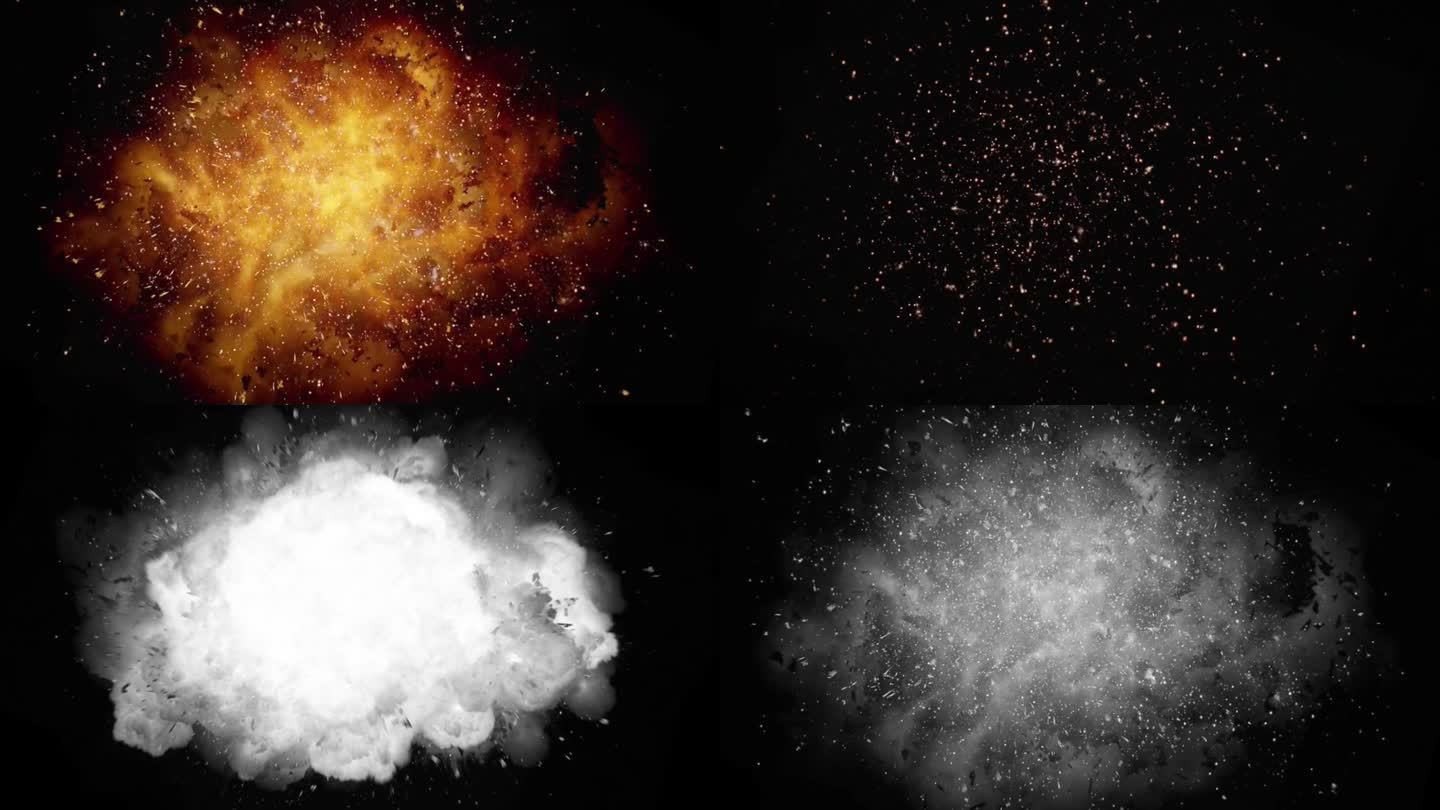动态爆炸和爆炸与Luma通道视频效果在黑色背景