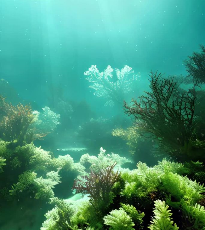垂直水下背景与植物在海底