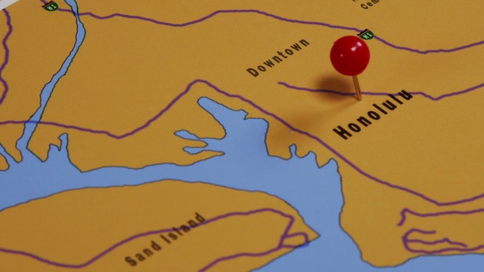 美国檀香山地图上的红色图钉