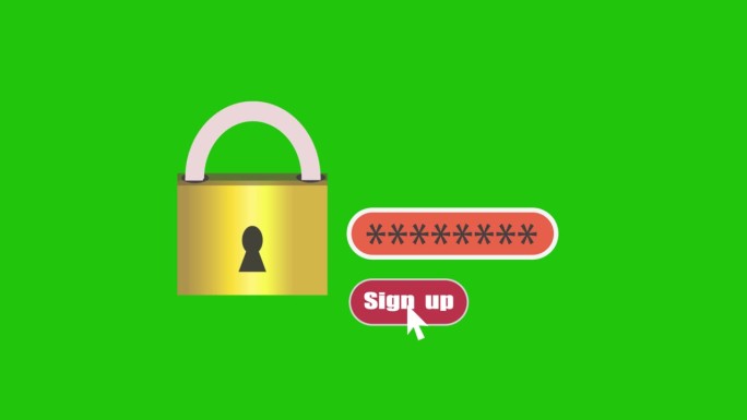 一个锁打开，给出密码，点击注册'按钮动画绿色背景。a_128