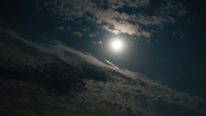 月亮移动的时间流逝与多云的景观和月光。运动云和全球变暖概念。雷暴天气下的自然环境。夜晚的天空