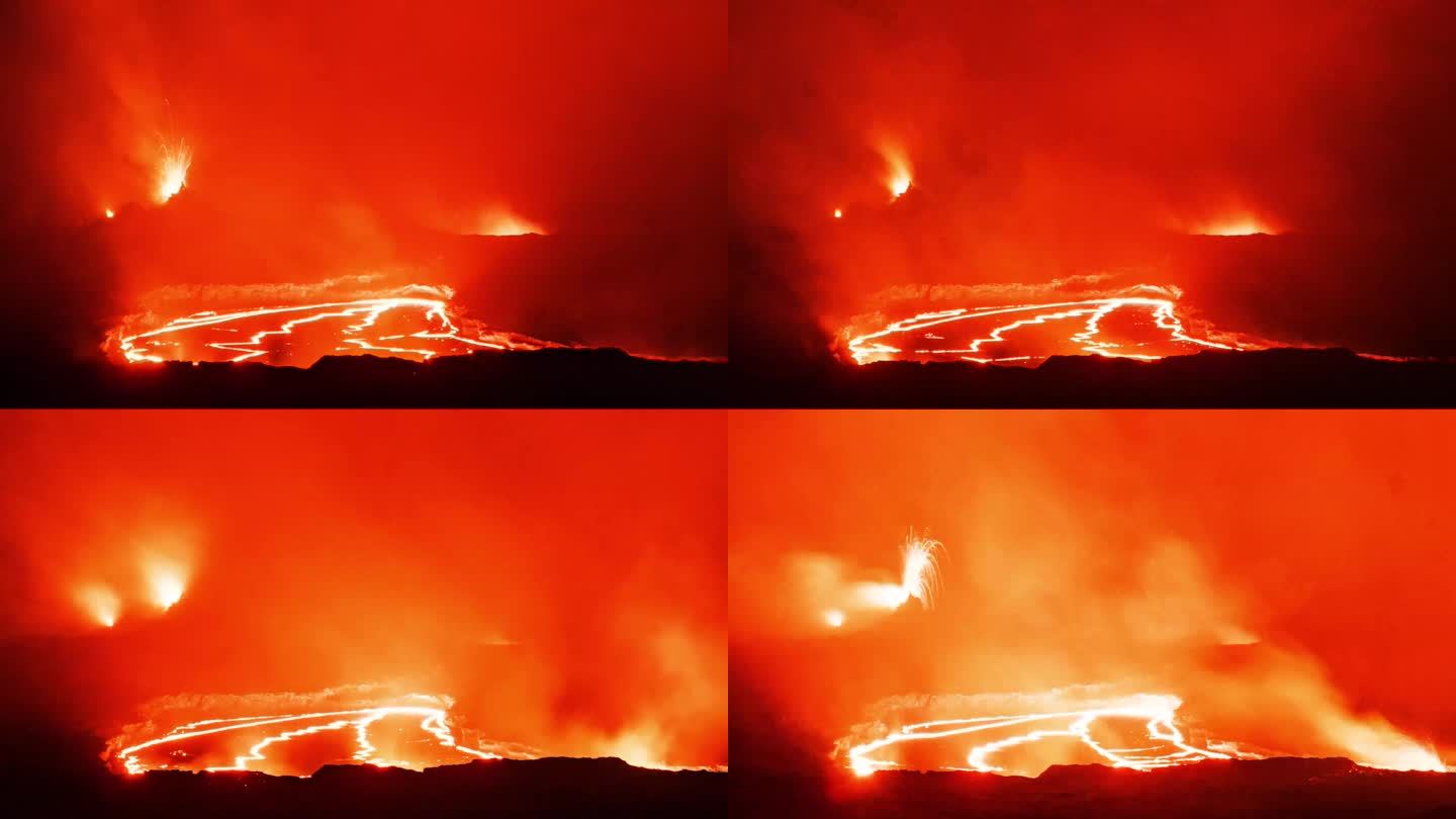 时间流逝——夏威夷活火山火山口熔岩湖的炽热光芒