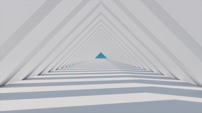 慢飞相机通过白色三角形拱形通道的三维渲染