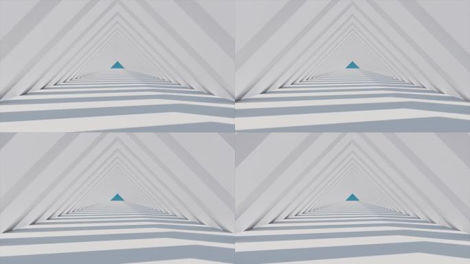 慢飞相机通过白色三角形拱形通道的三维渲染