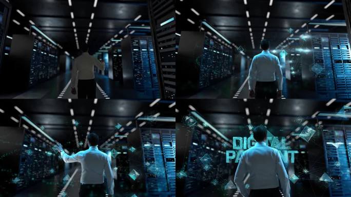 电子支付。IT管理员使用全息图激活现代数据中心服务器。