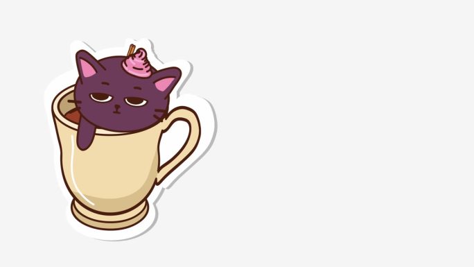 一只可爱的猫在卡布奇诺咖啡杯里