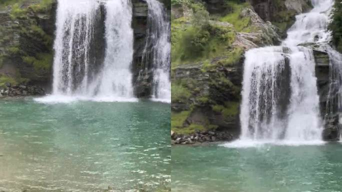 大型河流瀑布流入天然水池