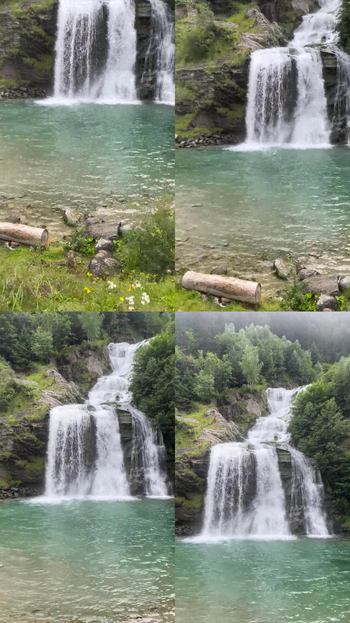 大型河流瀑布流入天然水池