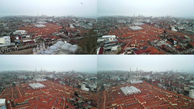 伊斯坦布尔大巴扎屋顶无人机拍摄