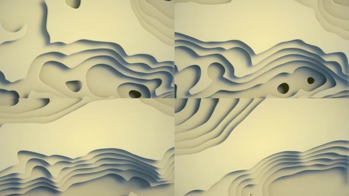 具有波浪曲线的分层白纸的3D渲染循环动画4K