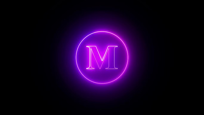 发光的霓虹字体。发光的霓虹灯线在M字母周围的圆形路径上。r_410