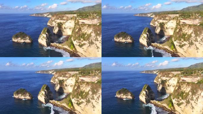 印度尼西亚钻石海滩旅游目的地的热带岛屿和夏季海滩的无人机航拍视图。湛蓝清澈的海水和洁白的沙滩。