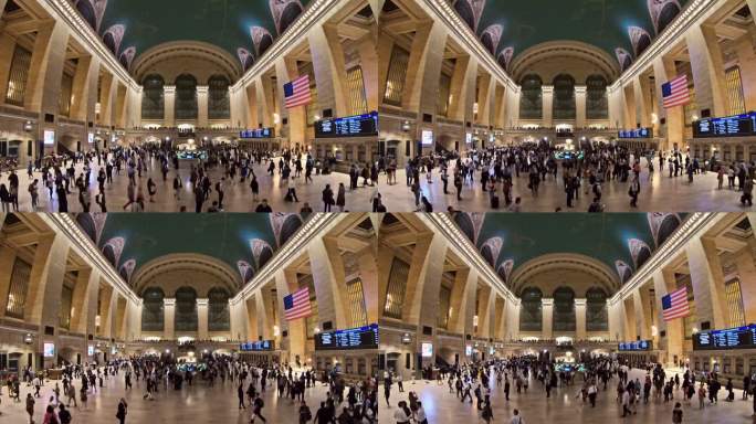历史悠久的大中央车站/车站在下午高峰时段挤满了通勤者。就站台数量而言，这是世界上最大的火车站:44个