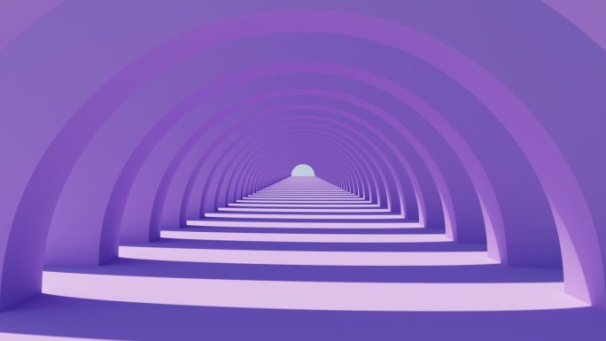 慢飞相机通过紫色圆拱通道的三维渲染