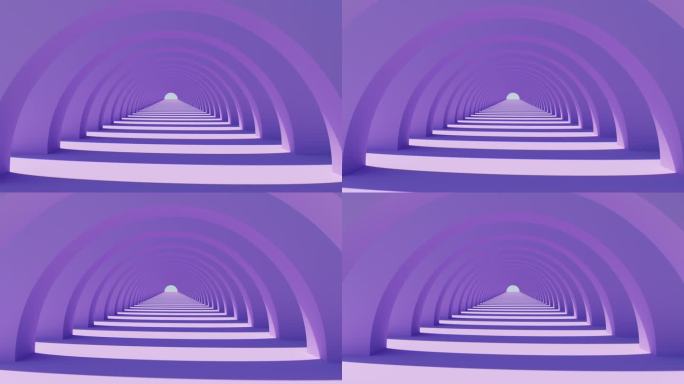 慢飞相机通过紫色圆拱通道的三维渲染
