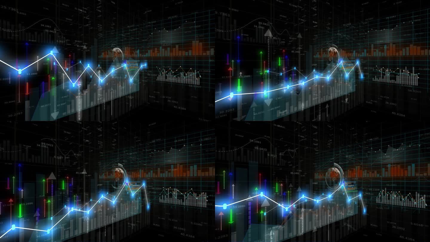 4K金融股票图，商业科技数据趋势hud图，经济节点线。